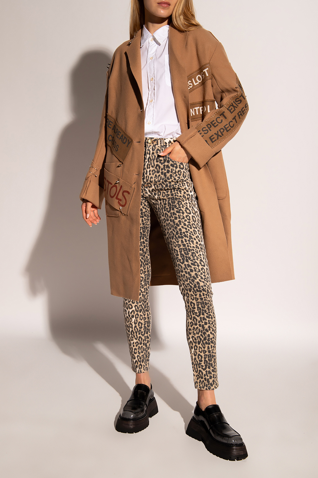 remake beige×black coat 1159STUDIO-Half-Jacket-Trench-